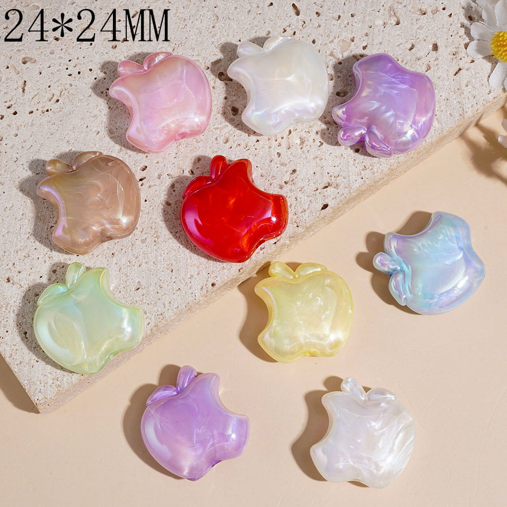 Acrylic Beads UV Coating Cute Flat Apple Multi-Color 24*24MM (Single Color is available for 200pcs(whole bag) Only)