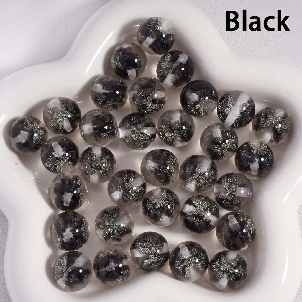 Acrylic Beads Luminous Color Changing Cute Glitter Butterfly Inside, Clear, 16MM