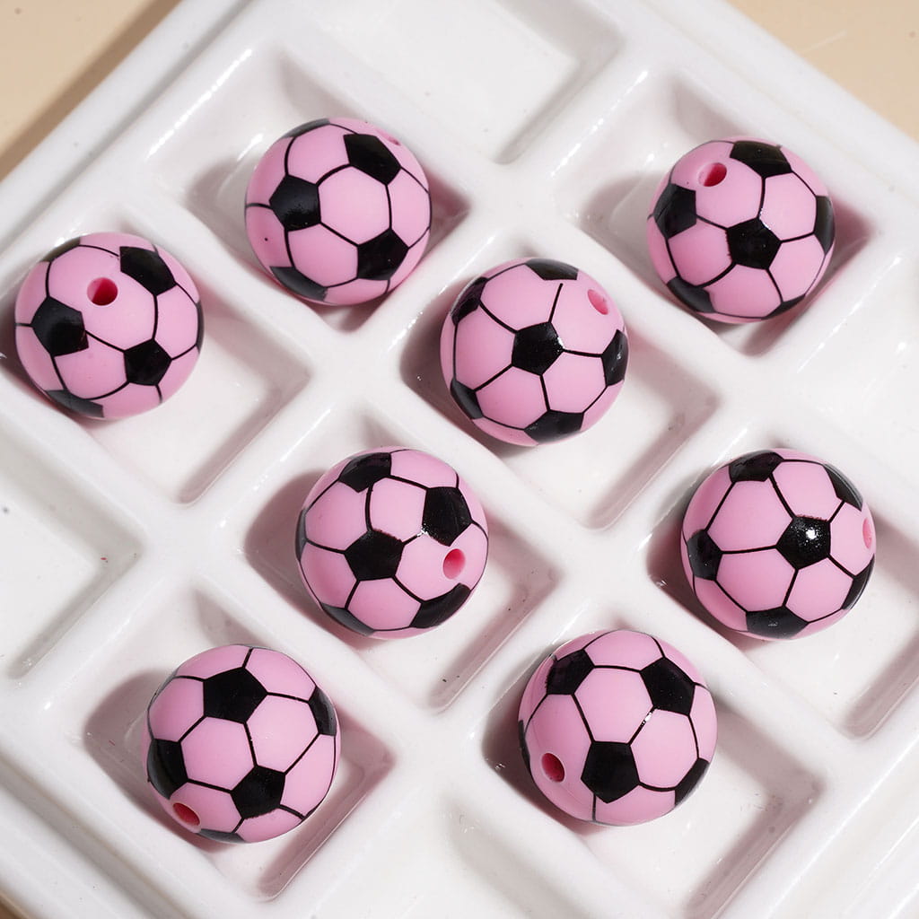 15MM - Printed Silicone Beads Soccer Ball Football Sports Theme, Multi-Color