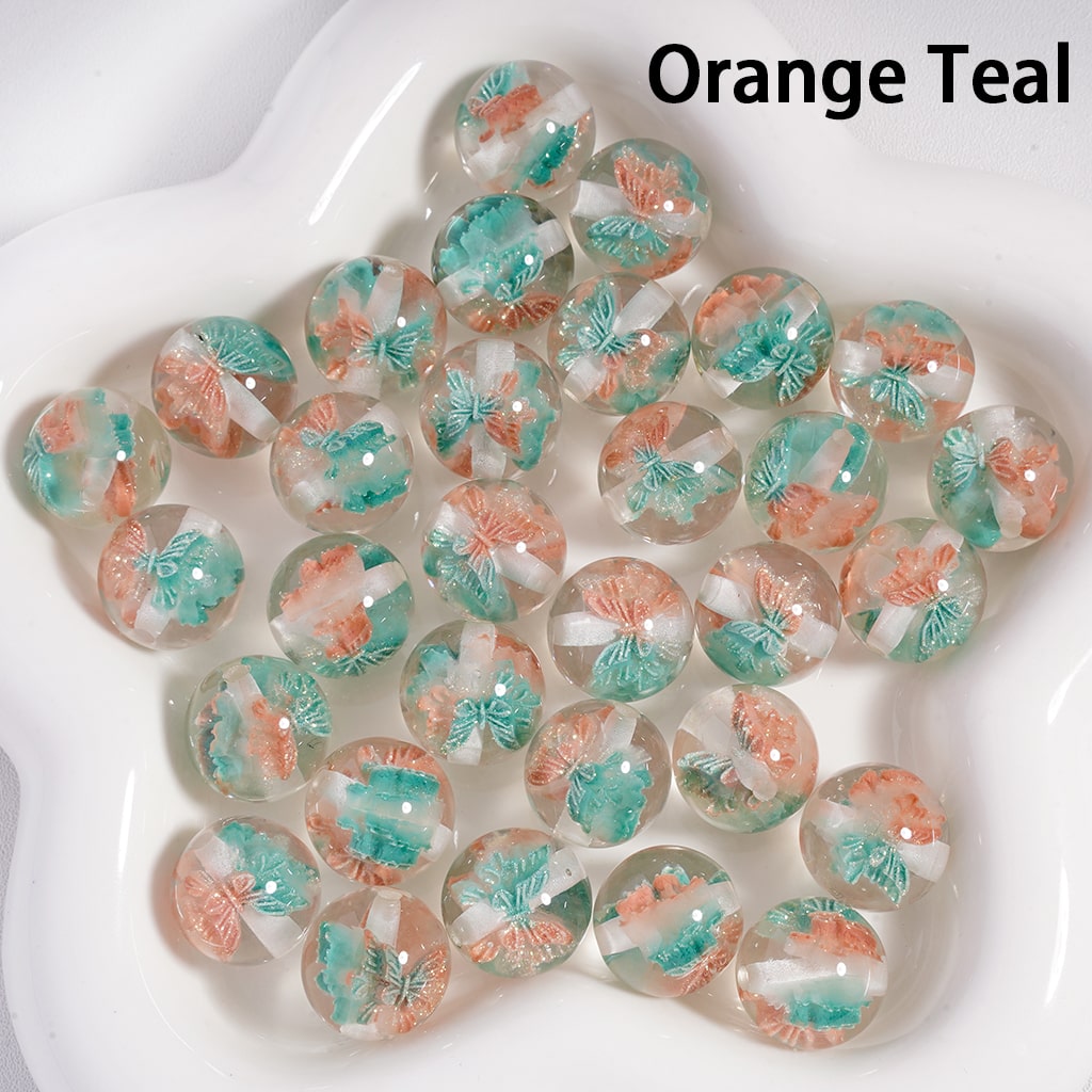Acrylic Beads Luminous Color Changing Cute Glitter Butterfly Inside, Clear, 16MM