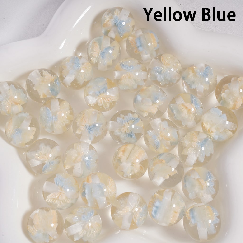 Acrylic Beads Luminous Color Changing Cute Glitter Butterfly Inside, Clear, 16MM