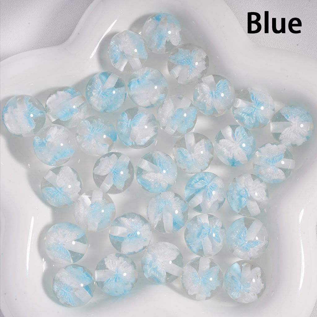 Acrylic Beads Luminous Color Changing Cute Glitter Butterfly Inside, Clear, 16MM