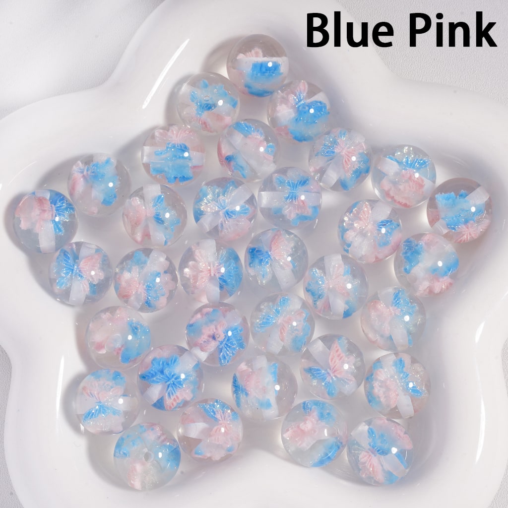 Acrylic Beads Luminous Color Changing Cute Glitter Butterfly Inside, Clear, 16MM
