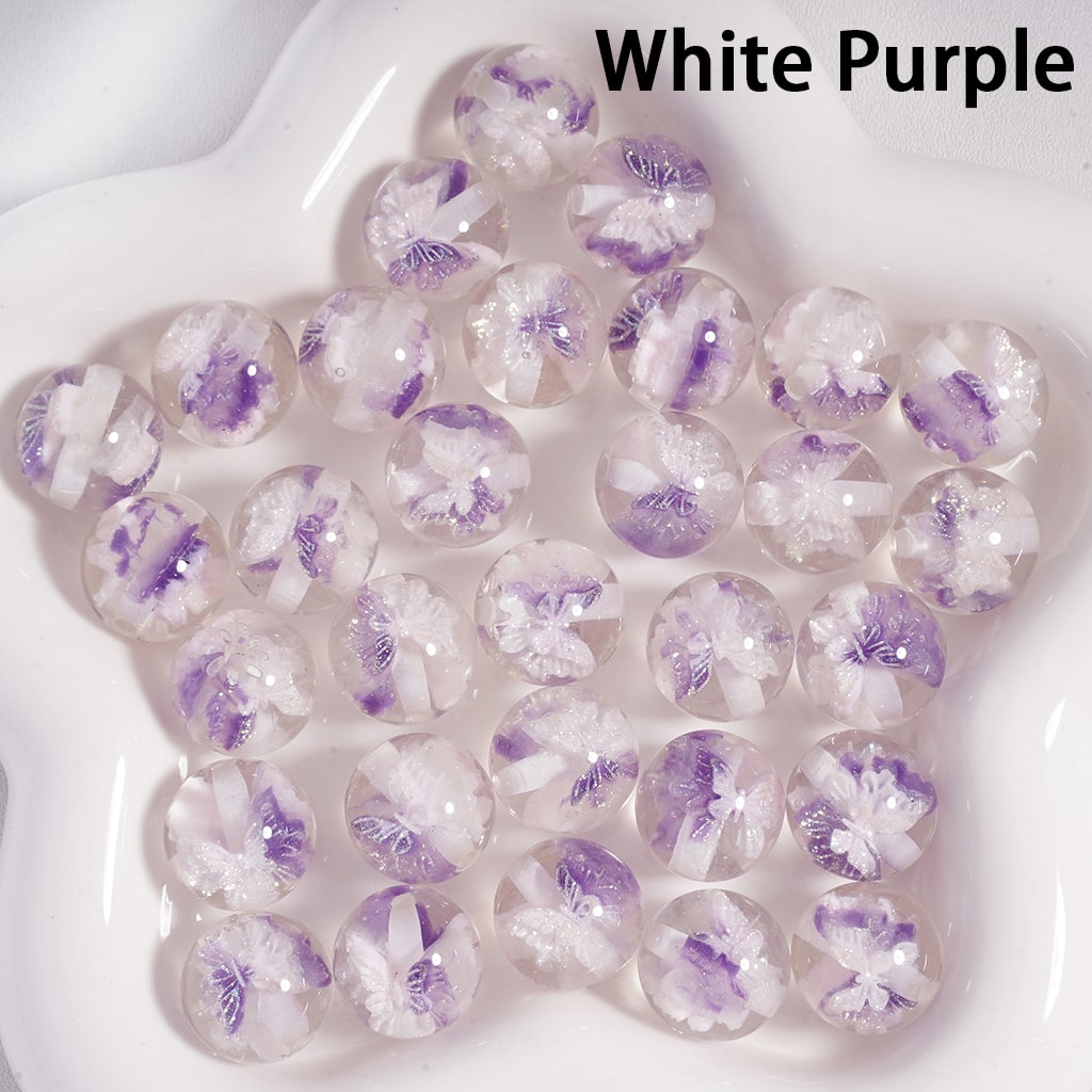 Acrylic Beads Luminous Color Changing Cute Glitter Butterfly Inside, Clear, 16MM