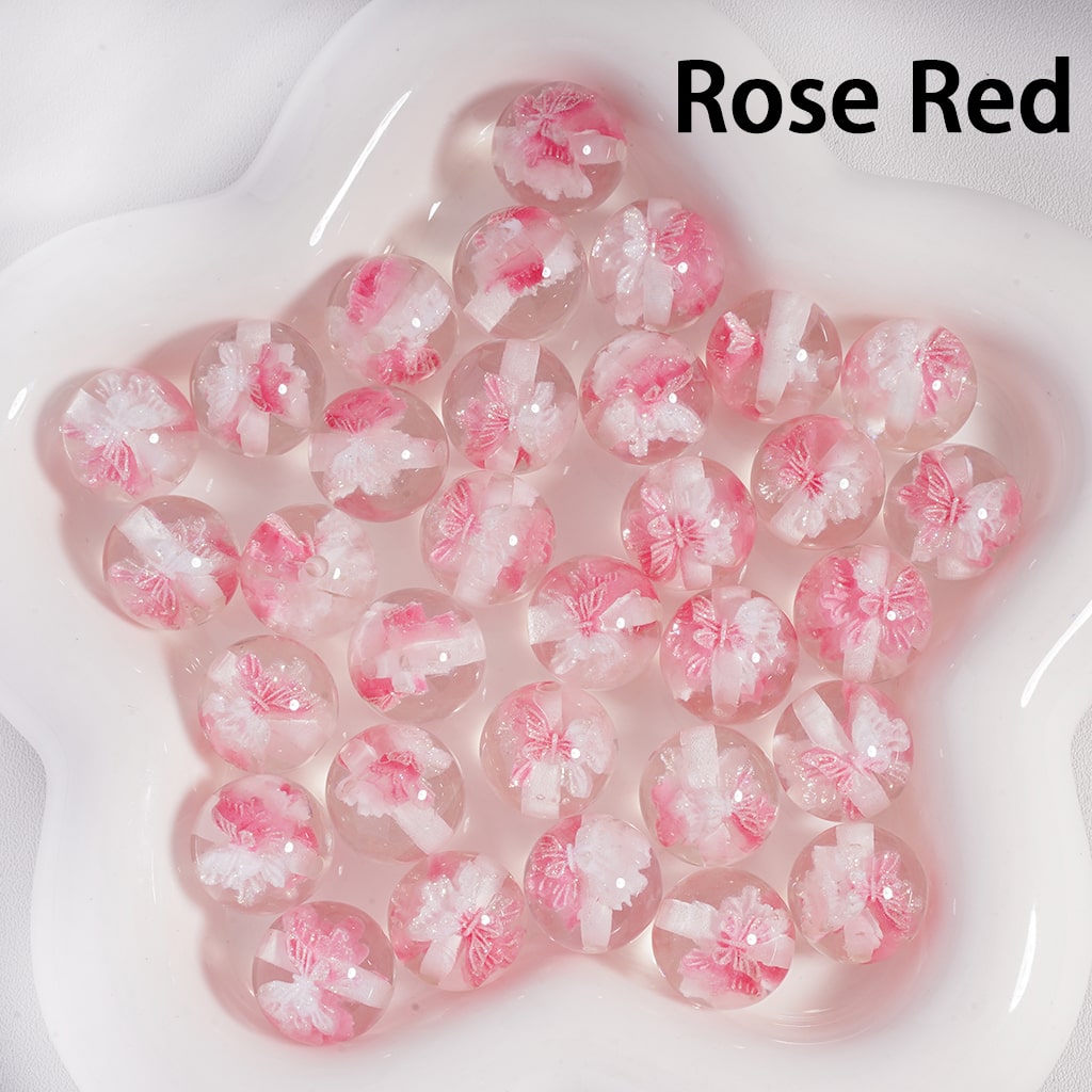 Acrylic Beads Luminous Color Changing Cute Glitter Butterfly Inside, Clear, 16MM