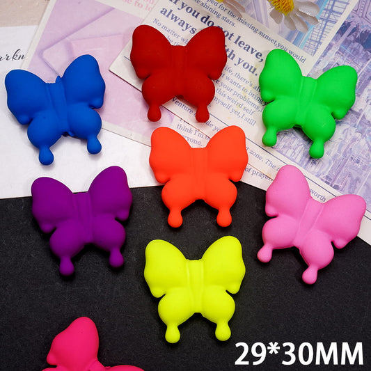 Acrylic Beads Matte Rubber Touch Butterfly, Fluorescence, 29*30MM, Random Mix