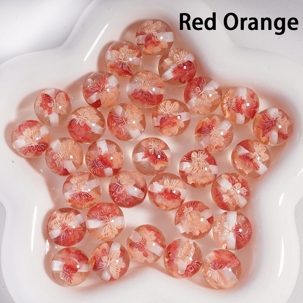 Acrylic Beads Luminous Color Changing Cute Glitter Butterfly Inside, Clear, 16MM