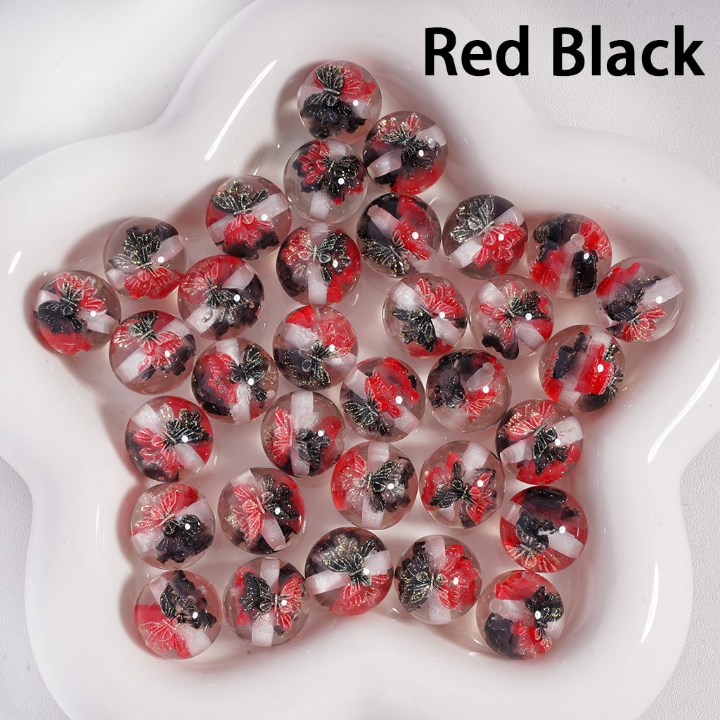 Acrylic Beads Luminous Color Changing Cute Glitter Butterfly Inside, Clear, 16MM