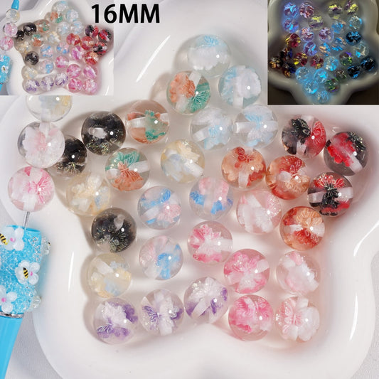 Acrylic Beads Luminous Color Changing Cute Glitter Butterfly Inside, Clear, 16MM