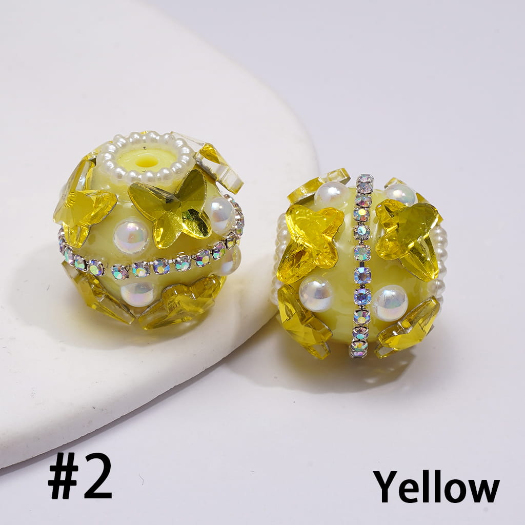 Acrylic Beads with Butterfly Rhinestones and AB Rhinestone Chains, White Pearls, 20MM, Random Mix