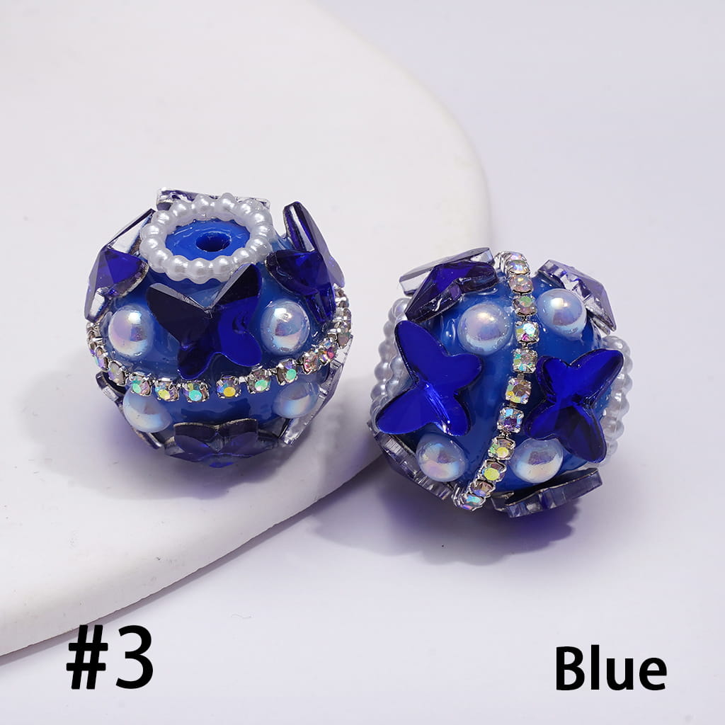Acrylic Beads with Butterfly Rhinestones and AB Rhinestone Chains, White Pearls, 20MM, Random Mix