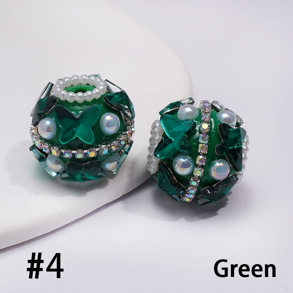 Acrylic Beads with Butterfly Rhinestones and AB Rhinestone Chains, White Pearls, 20MM, Random Mix