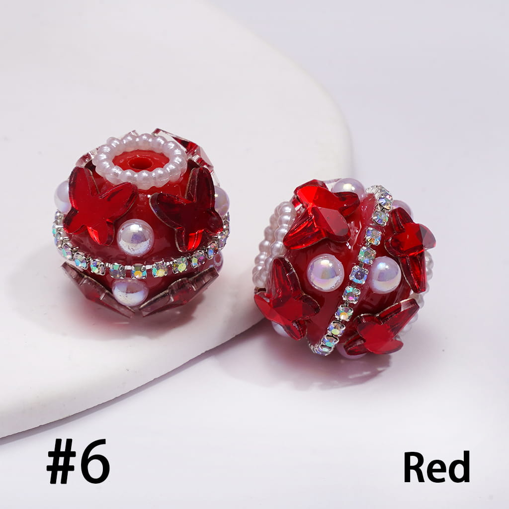 Acrylic Beads with Butterfly Rhinestones and AB Rhinestone Chains, White Pearls, 20MM, Random Mix