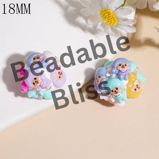 Clay Beads with AB Rhinestones and Monkey Doll in Macaron Colors, 18MM Random Mix