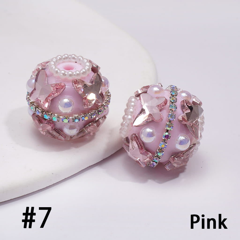 Acrylic Beads with Butterfly Rhinestones and AB Rhinestone Chains, White Pearls, 20MM, Random Mix