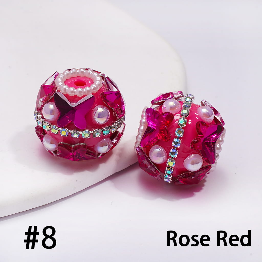 Acrylic Beads with Butterfly Rhinestones and AB Rhinestone Chains, White Pearls, 20MM, Random Mix