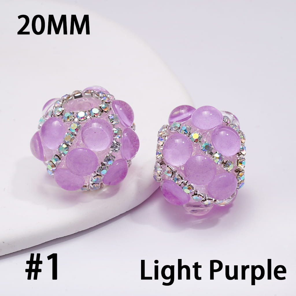 Hand-Made Acrylic Beads with Clear Half-Shell Round and AB Rhinestone Chains, 20MM,  Neon Colors