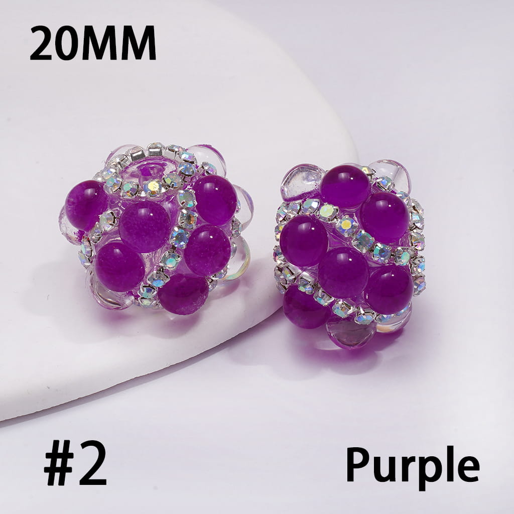 Hand-Made Acrylic Beads with Clear Half-Shell Round and AB Rhinestone Chains, 20MM,  Neon Colors