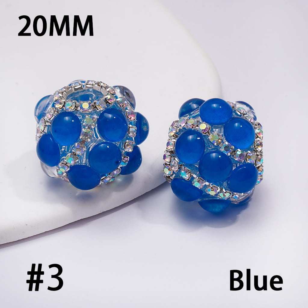 Hand-Made Acrylic Beads with Clear Half-Shell Round and AB Rhinestone Chains, 20MM,  Neon Colors