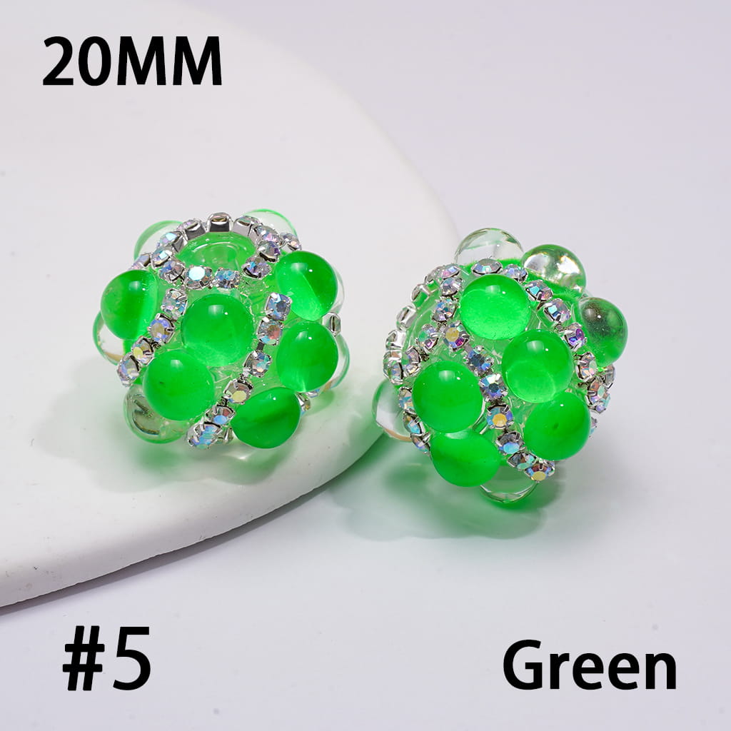 Hand-Made Acrylic Beads with Clear Half-Shell Round and AB Rhinestone Chains, 20MM,  Neon Colors