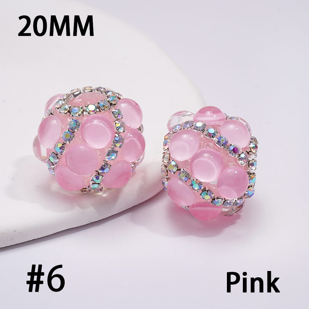 Hand-Made Acrylic Beads with Clear Half-Shell Round and AB Rhinestone Chains, 20MM,  Neon Colors