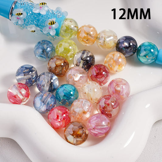 Acrylic Beads Mini Shells Gold Foil Paper Inside, 12MM, Random Mix