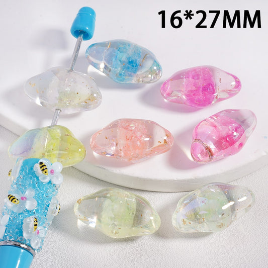Acrylic Beads UV Coating  Cloud Shiny Gold Flakes Inside, 16*27MM, Random Mix