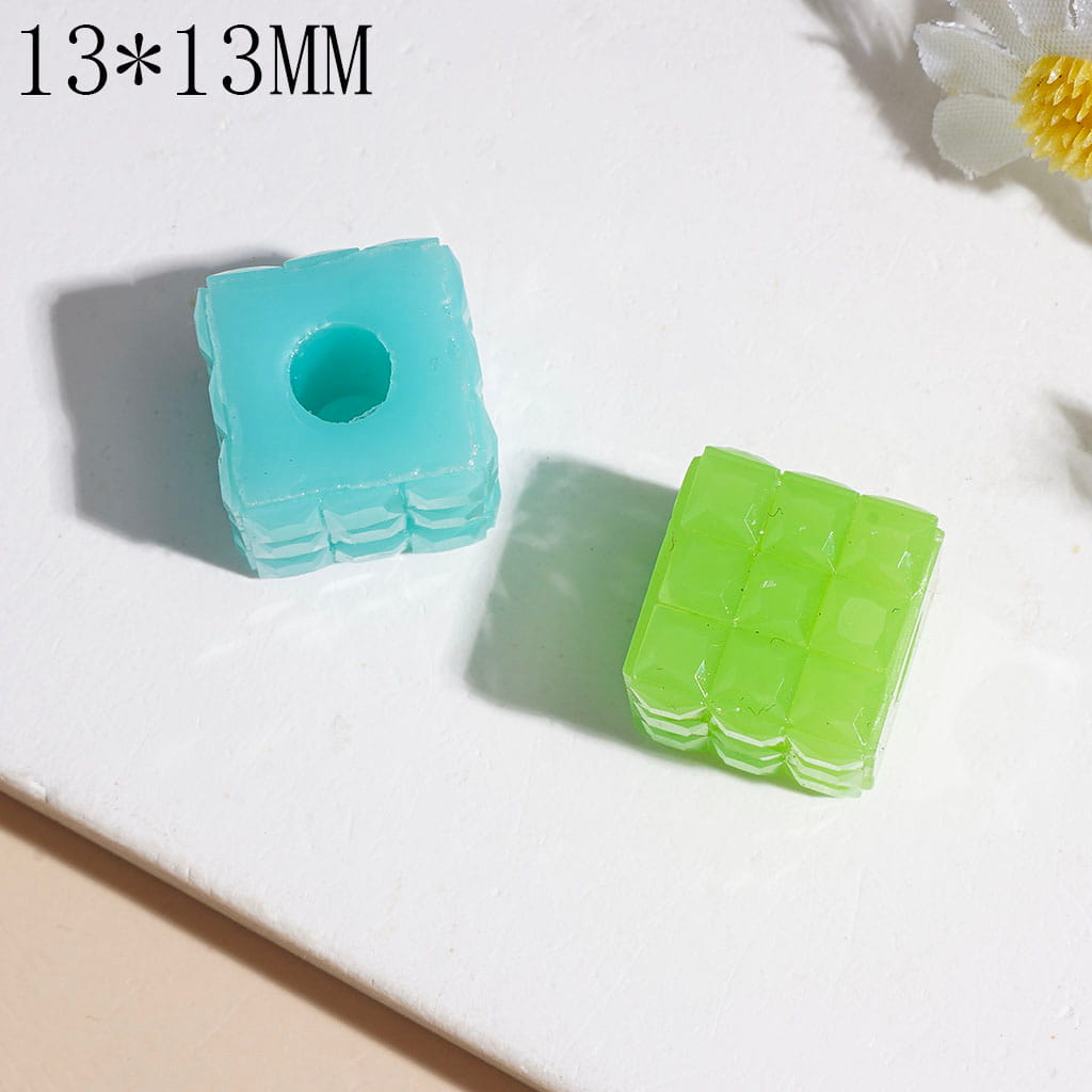 Acrylic Square Beads with Big Hole and Square Texture, 13*13MM Multi-Color Random Mix (The Hole Diameter is Around 4MM)