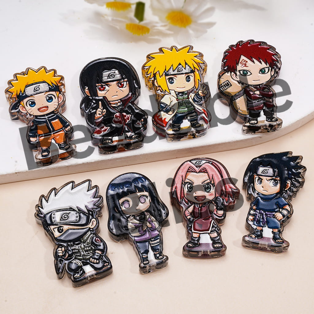 Acrylic Beads Japan Anime Fire Ninja Character Series, Semi-Clear, Random Mix