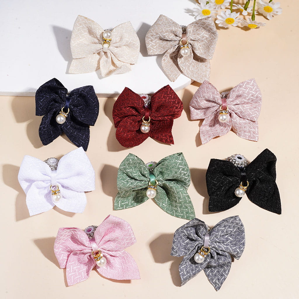 Handmade Acrylic Beads Fabric Butterfly Shaped Bowtie & Gold Pendants Pearl, Frosted Heart with Glitter, Clear Rhinestone & White Pearl Chains, Random Mix Multi-Color