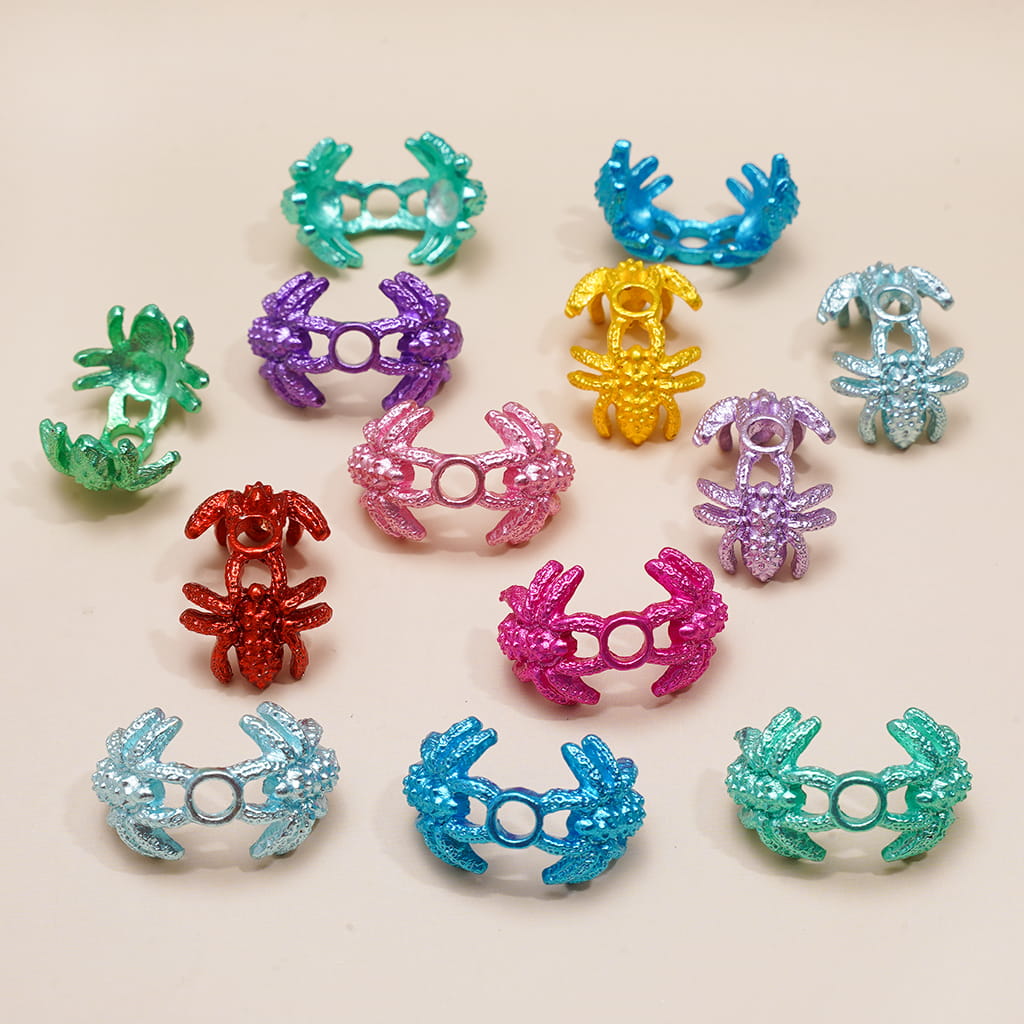 Bead Cages with Two Spiders, Alloy Bead Cap, Multi-Color, Random Mix (They Fit 14MM Beads)