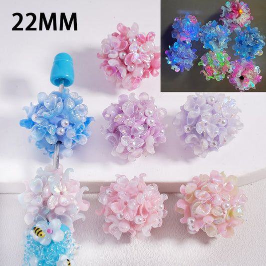 Clay Beads Luminous UV Coating Three-Petal Flower White Pearls, 22MM, Random Mix