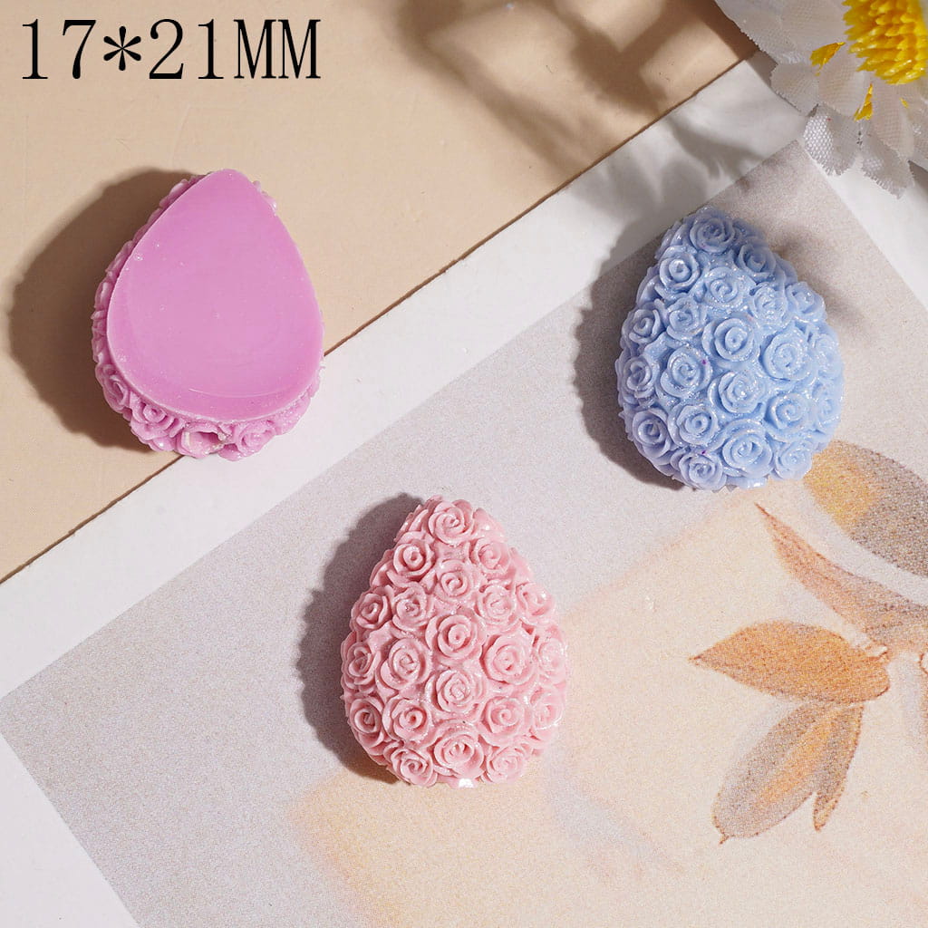Teardrop Shaped Clay Beads wtih Rose Flower, 17*21MM Multi-Color Random Mix