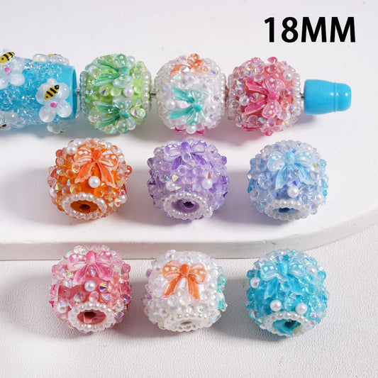 Clay Beads Cute Bowknot Shiny Cone Shape Rhinestones White Pearls Valentine's Day, 18MM, Random Mix