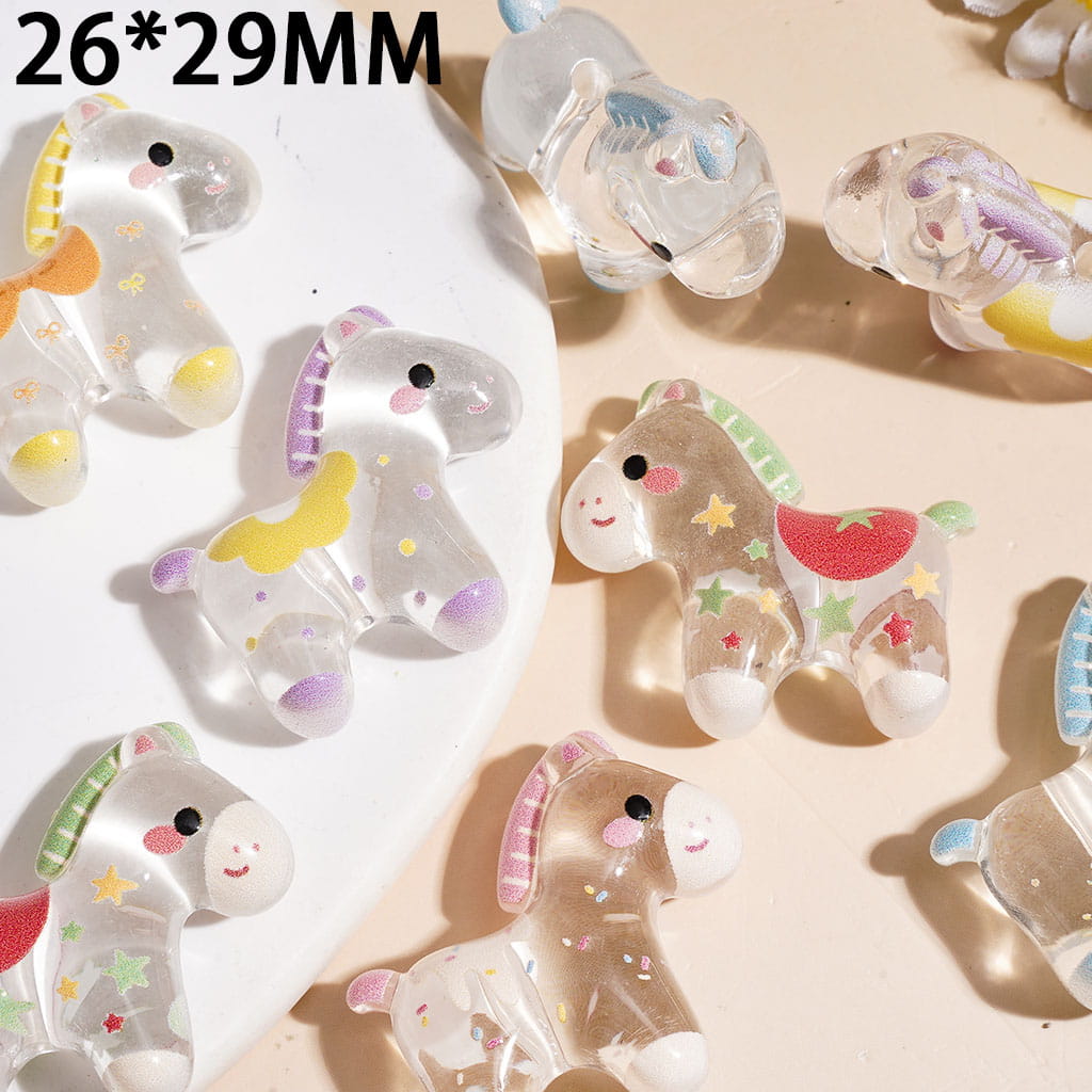 Cute Pony Horse Acrylic Beads, Clear, 26*29MM, Various Colors, Random Mix