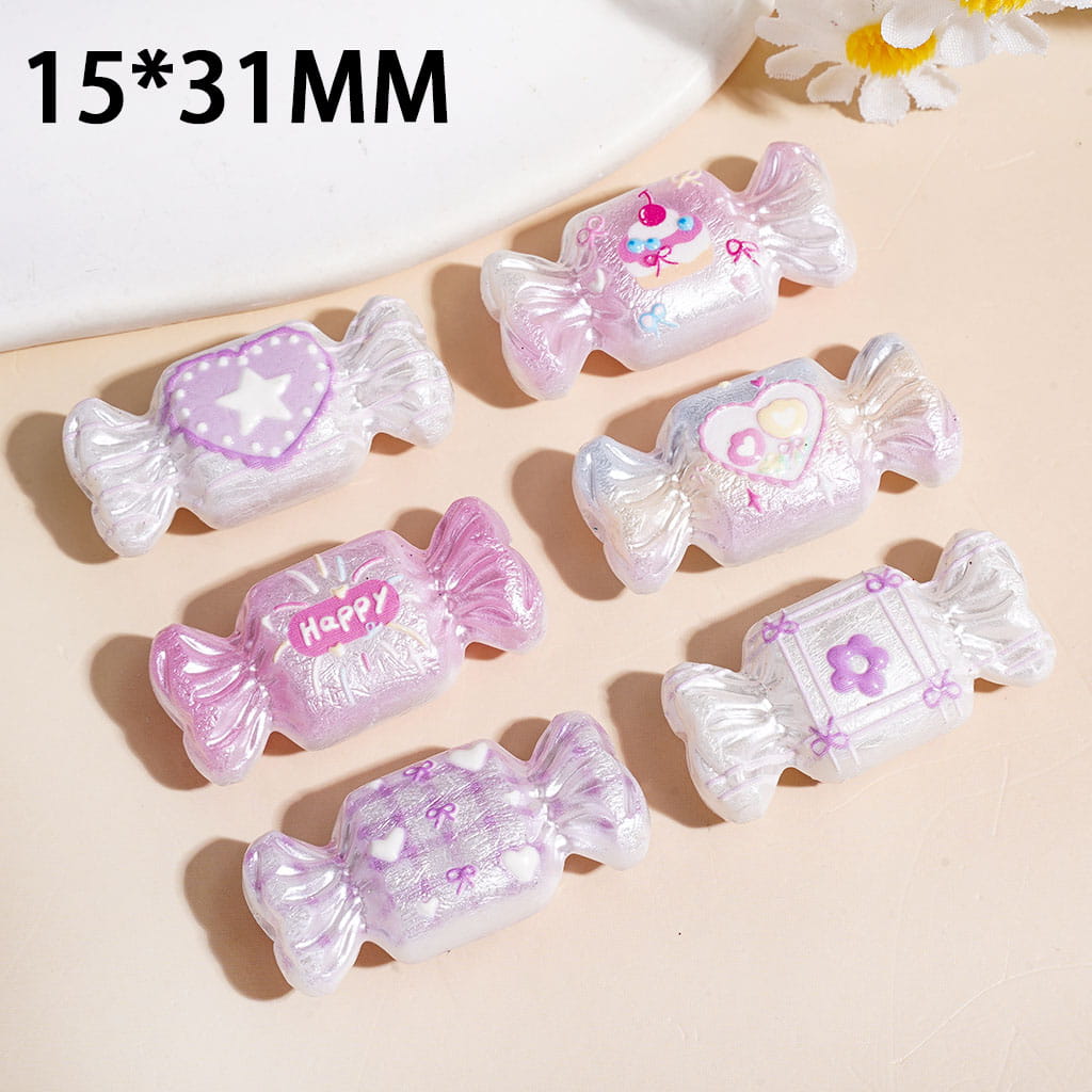 Pearlized Finish Candy Sweets Acrylic Beads, 15*31MM, Horizontal Hole, Random Mix