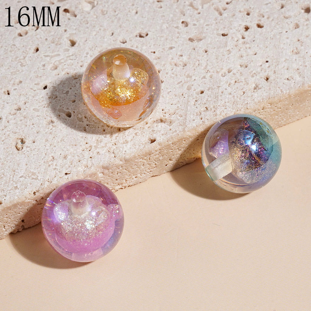 UV-Coated Acrylic Beads for Bracelets with Pig and Glitter Embedded Inside, Dreamy Style, 16MM Multi-Color Random Mix