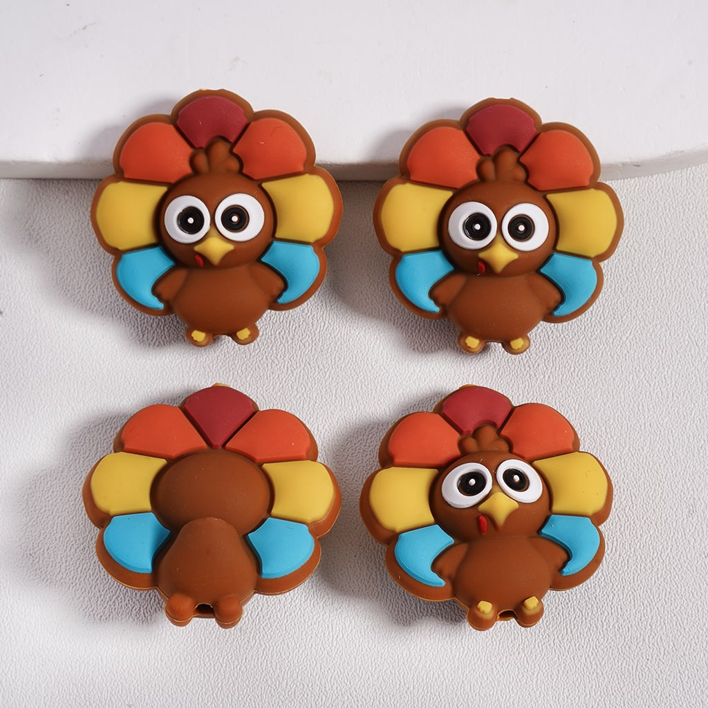Silicone Focal Beads 3D Cute Colorful Turkey Thanksgiving Day