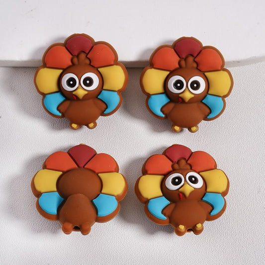 Silicone Focal Beads 3D Cute Colorful Turkey Thanksgiving Day
