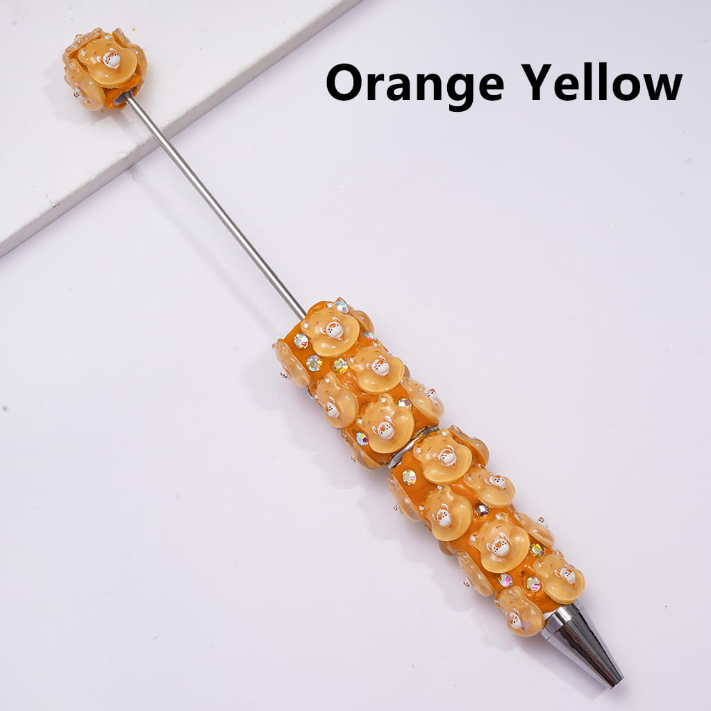 Beadable Clay Pen with Various Colors Cute Bear Face and White Pearls, Semi-Clear Color