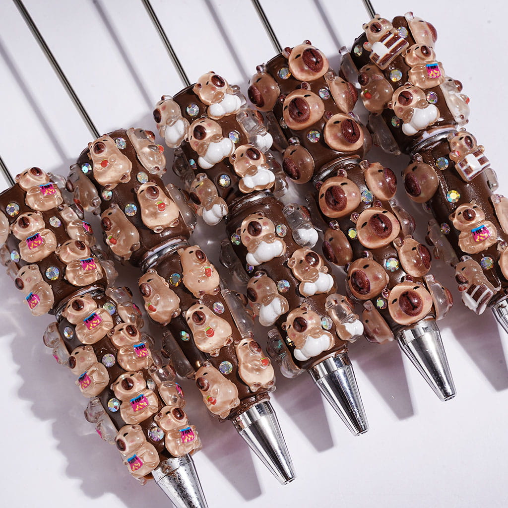 Beadable Clay Pens with Cute Capybara and AB Rhinestones, Random Mix