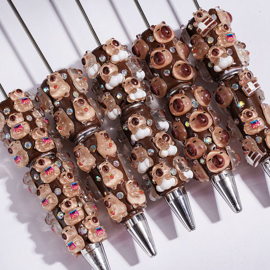 Beadable Clay Pens with Cute Capybara and AB Rhinestones, Random Mix