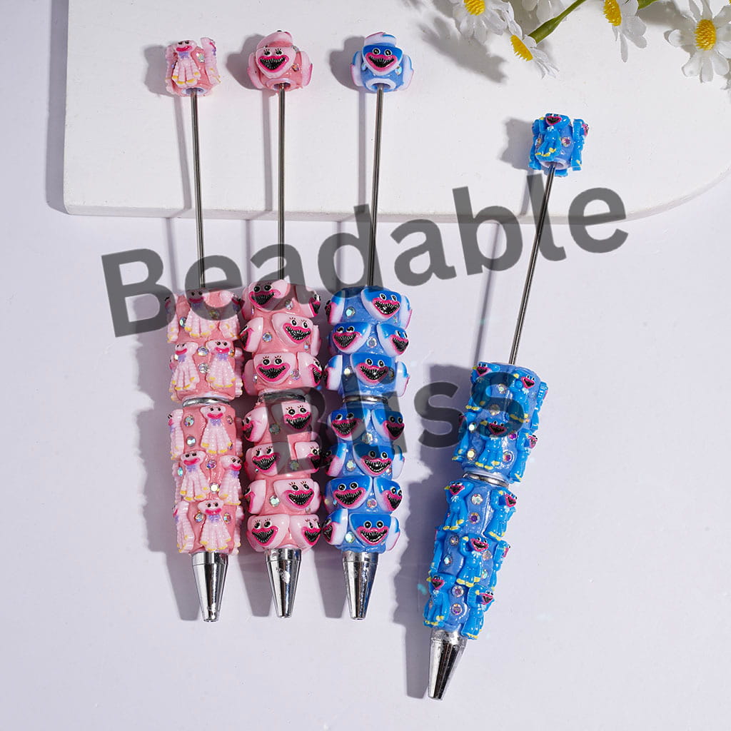Beadable Clay Pens Villain Doll Character w Big Mouth & AB Rhinestones, Pink and Blue Series