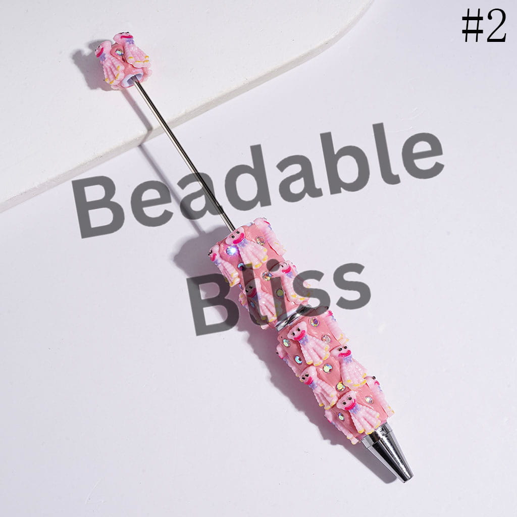 Beadable Clay Pens Villain Doll Character w Big Mouth & AB Rhinestones, Pink and Blue Series