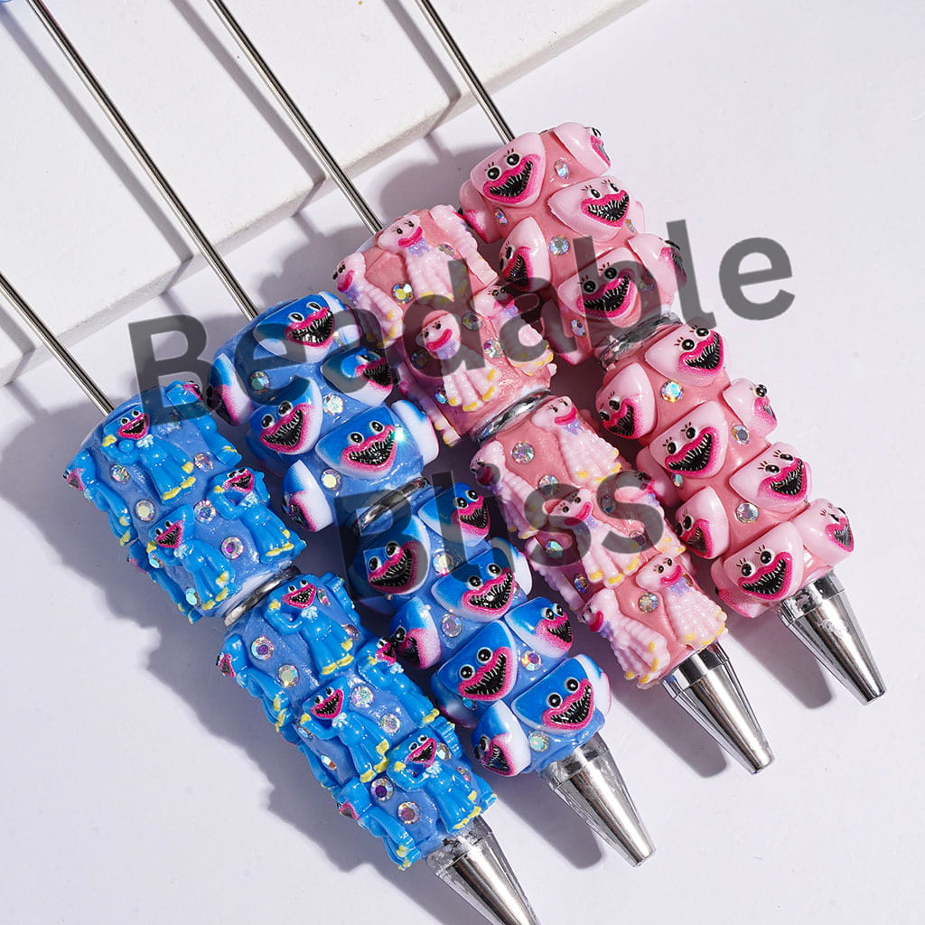 Beadable Clay Pens Villain Doll Character w Big Mouth & AB Rhinestones, Pink and Blue Series