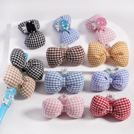 Sugar Acrylic Beads with Large Padded Checkered Bowknot Mini Silver Alloy Crown Clear Rhinestones Chains White Pearls