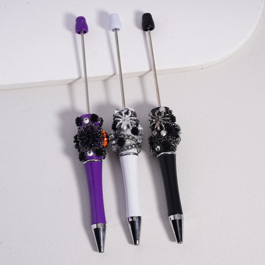 Beadable Pen with Cute Spider Flower Chains Clear Rhinestones Halloween