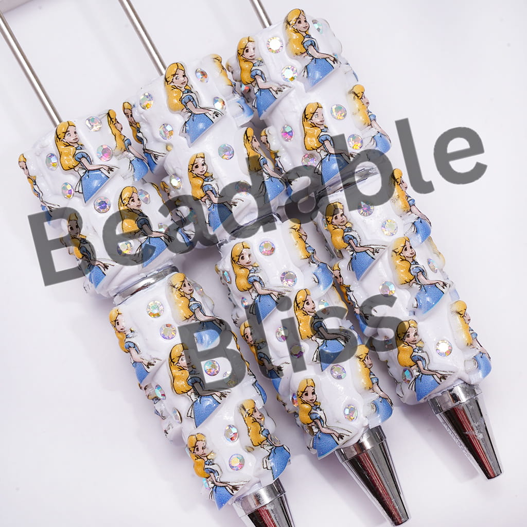 Beadable Clay Pens with AB Rhinestones & Yellow Haired Girl Character