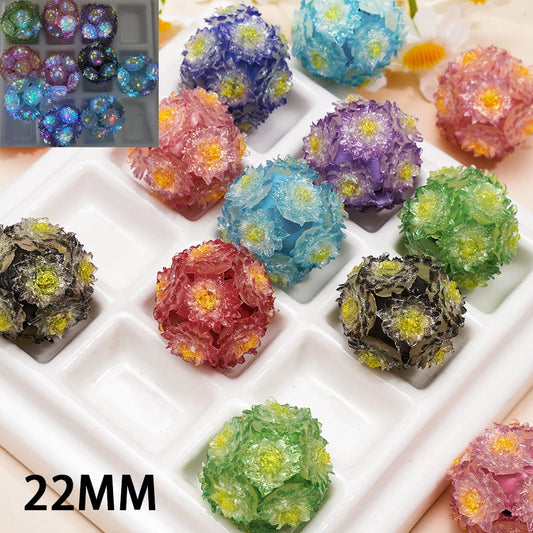 Clay Beads with Luminous Glitter Flowers, 22MM, Multi-Color, Random Mix