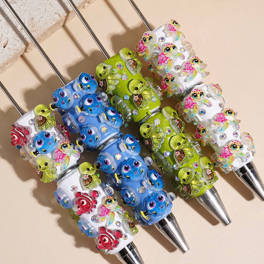Beadable Clay Pens Sea Marine Life Series with Fish Turtle and AB Rhinestones